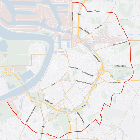 Kaart van de stad en de districten met daarop het volledige traject van de Districtenroute Kaart van de stad en de districten met daarop het volledige traject van de Districtenroute